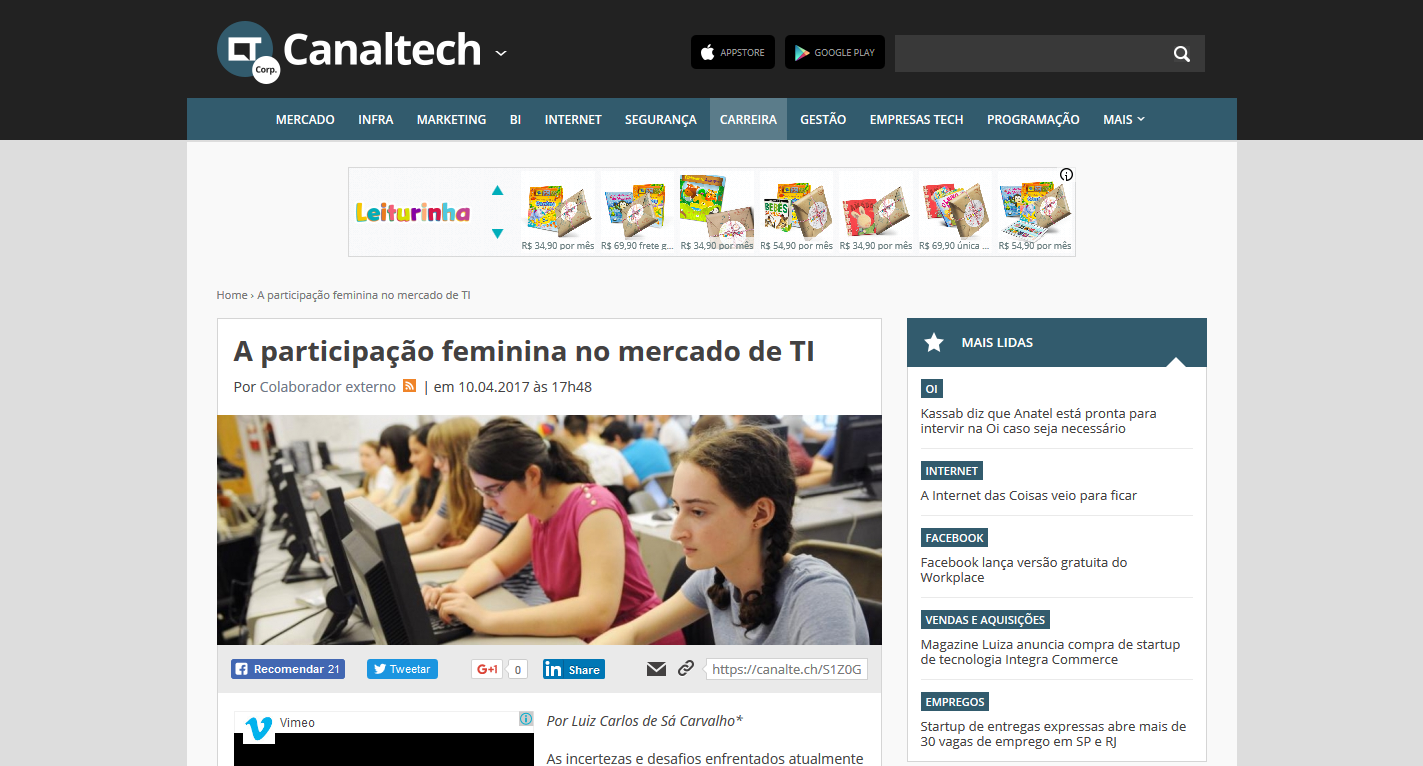 Participação das mulheres no mercado de TI é tema de artigo