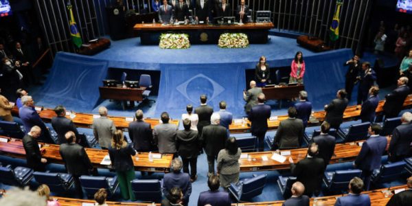 General view of the inauguration ceremony of the new Brazilian senate at the plenary of the Federal Senate in Brasilia on February 1, 2023. (Photo by Sergio Lima / AFP)